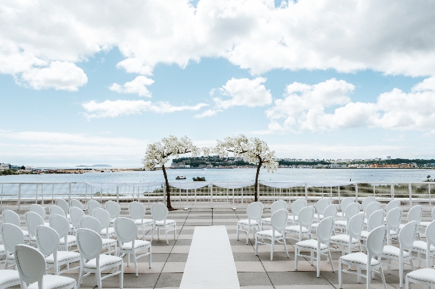 Outdoor ceremony set up at voco St David’s Cardiff