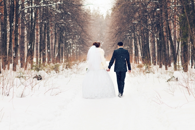 Couple walking in snow