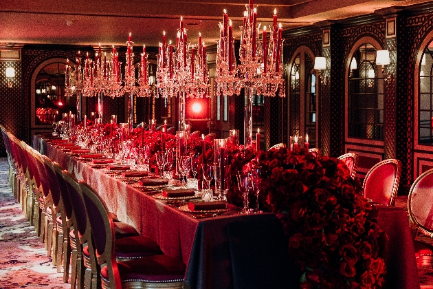avant garde luxurious red roses on reception table