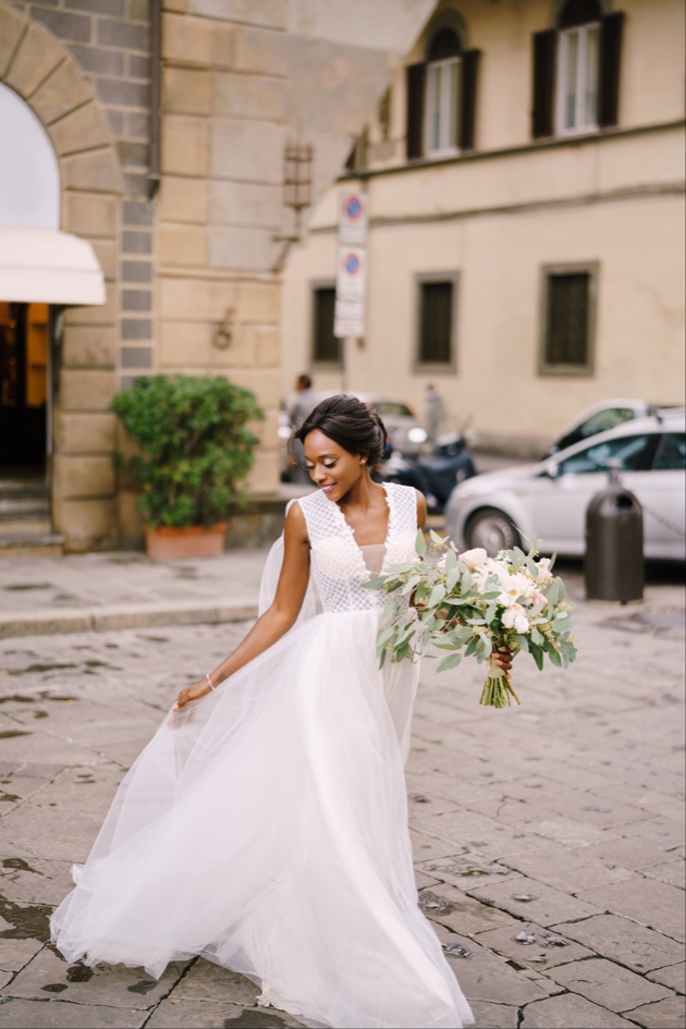 Bride walking on her wedding day