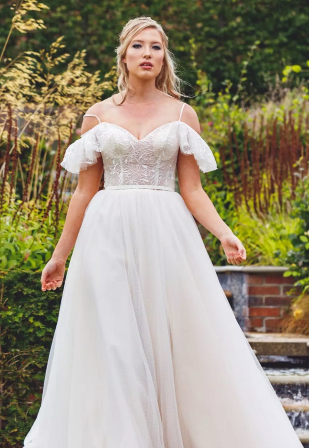 A wedding dress provided by expert Rachel Parry from Brecon Bridal Boutique