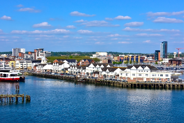 portside view of southampton harbour on a sunny day 