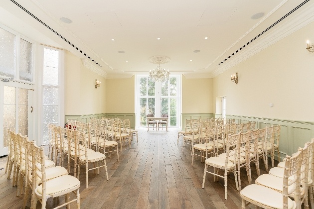 Indoor ceremony set up at Bryngarw House