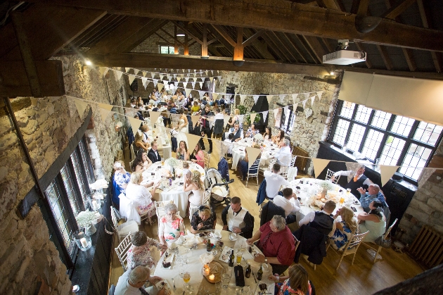 Guests enjoying a wedding breakfast at Pencoed House Estate