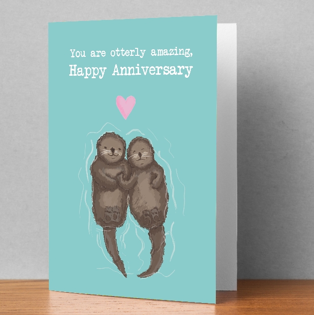 blue card with two otters on for happy anniversary message