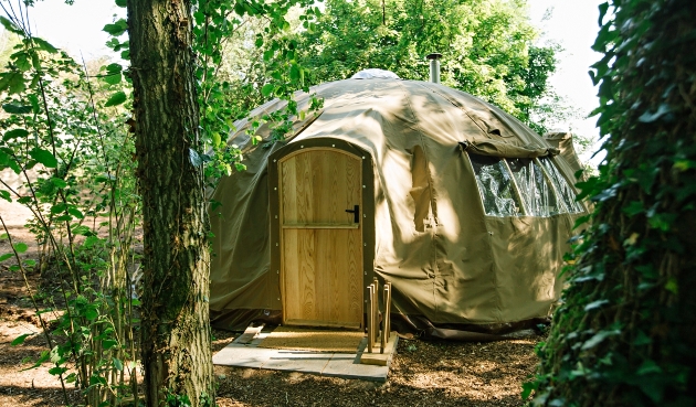 Exterior of a glamping tent