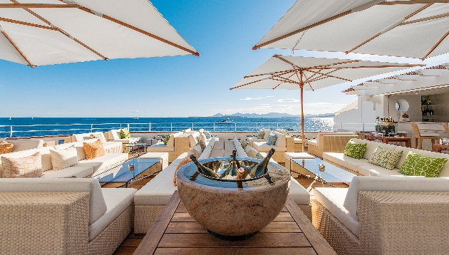 Hotel Du Cap-Eden-Roc rooftop sofas overlooking the sea