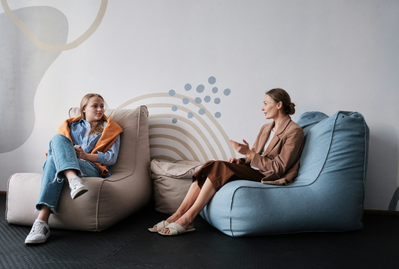 two women talking