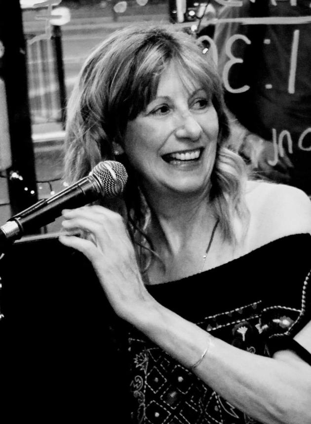 black and white image of Jenny Bray performing