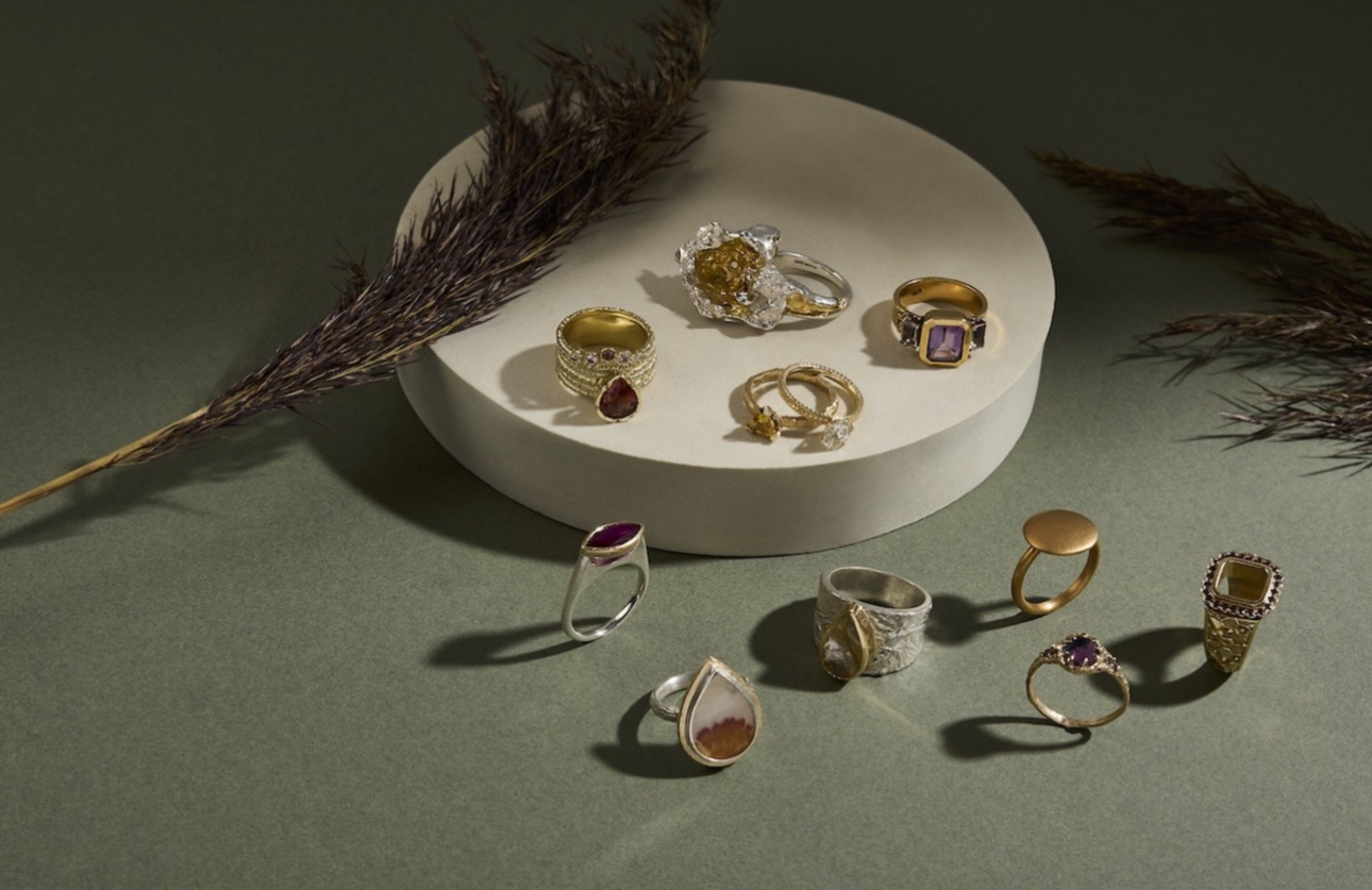 A collection of rings on a podium 