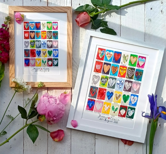 two framed pictures surrounded by flowers