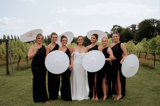 A bride and six bridesmaids