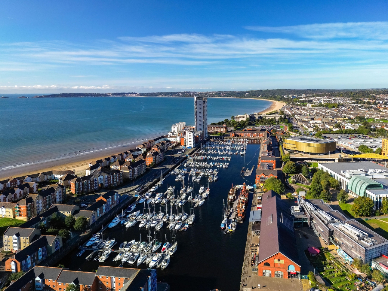 Ariel view of Swansea Bay in Wales