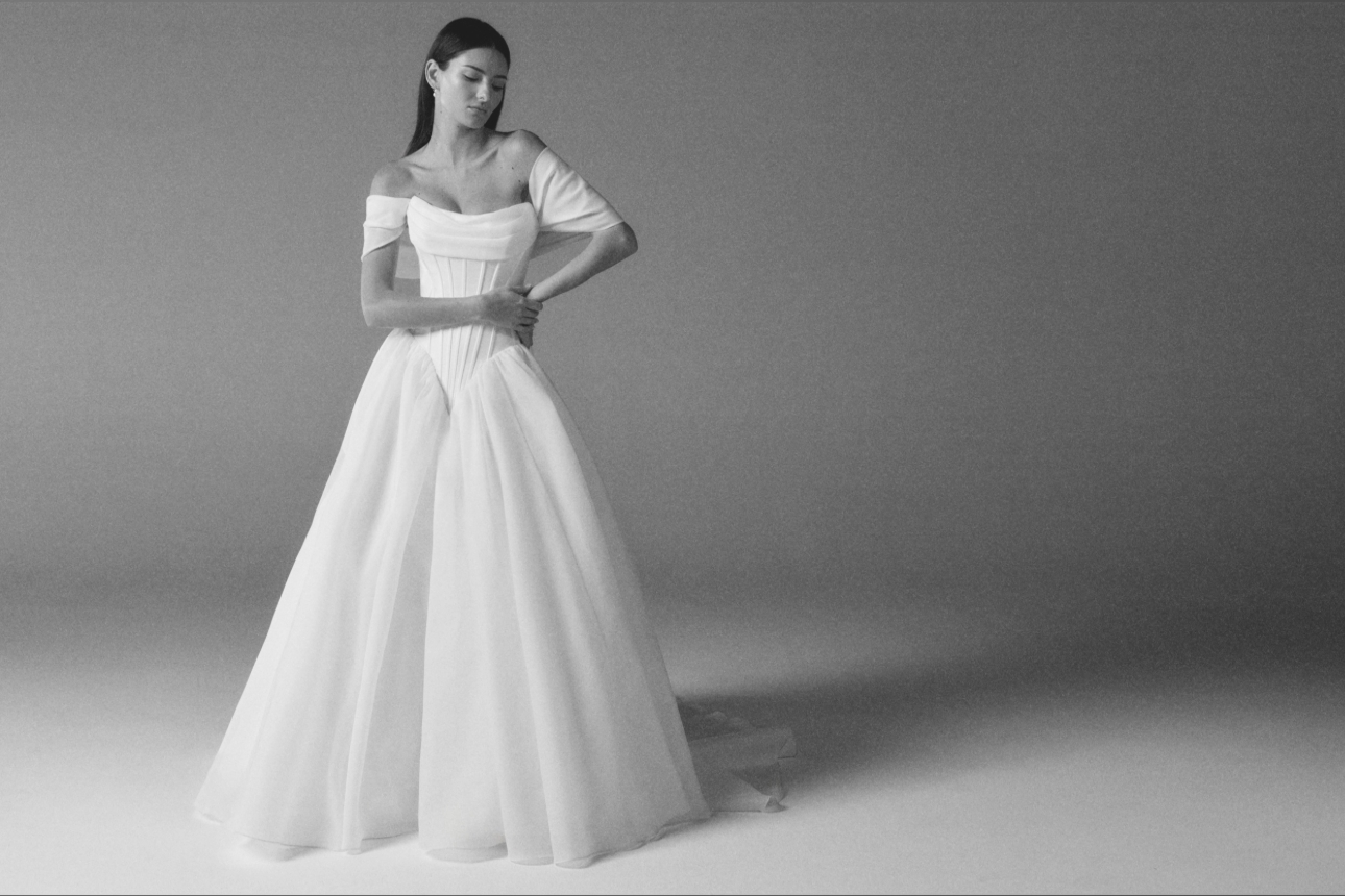 corset dress with cape shawl shoulders