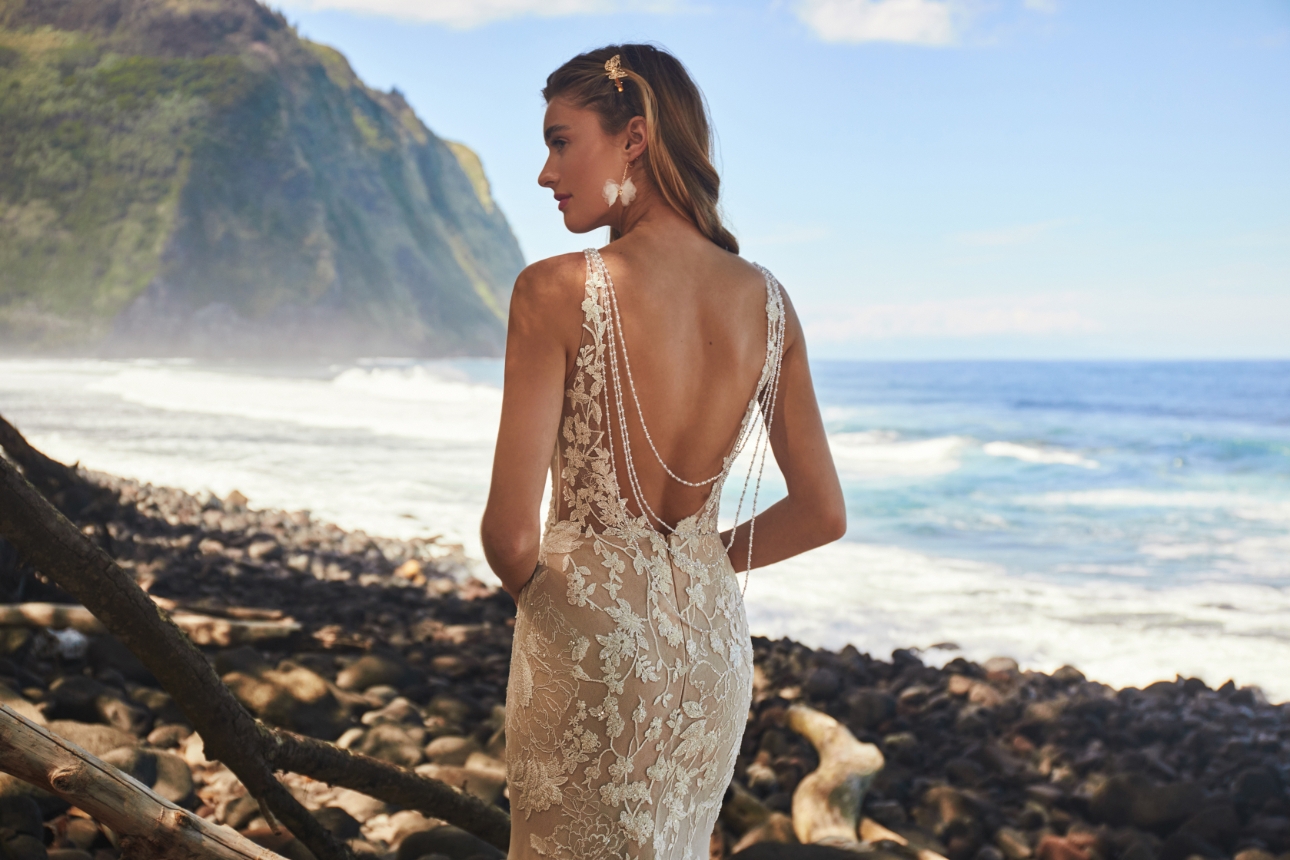 Sexy Backless Wedding Dress with Lace and Back Neckline