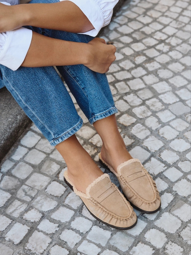 suede beige fur lined loafers
